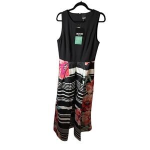 NWT Melrose Social Size 14 Sleeveless Maxi Dress Black Floral Stripe Occasion